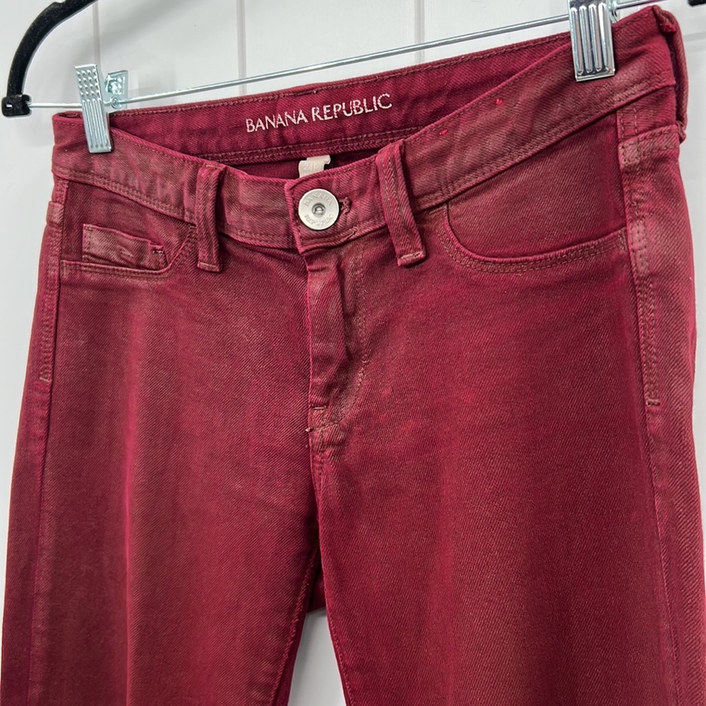 Banana Republic Petite Skinny Jeans Red Holiday Color 99% Cotton Vintage Wash - Picture 3 of 11